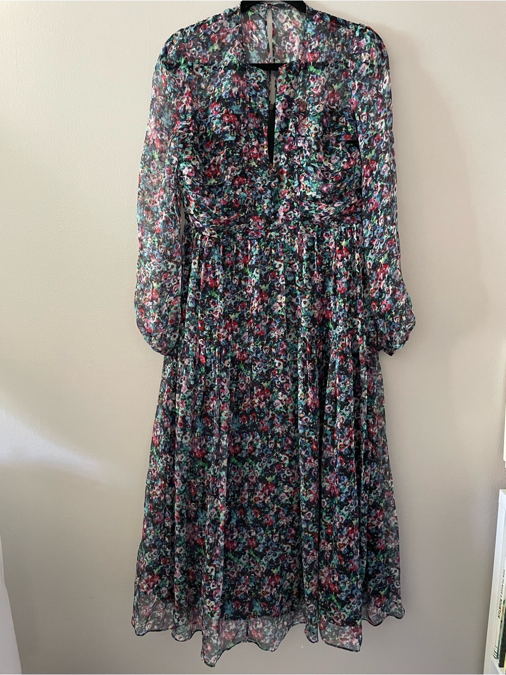 Saloni Yasmeen Dress in Navy Dewdrops 100% Silk Size 8 - Picture 2 of 9